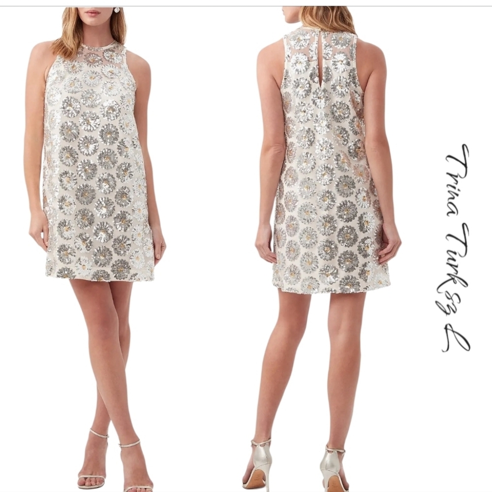 NWT Trina Turk Johana Floral Sequin Shift Mini Dress Sz S Cocktail
